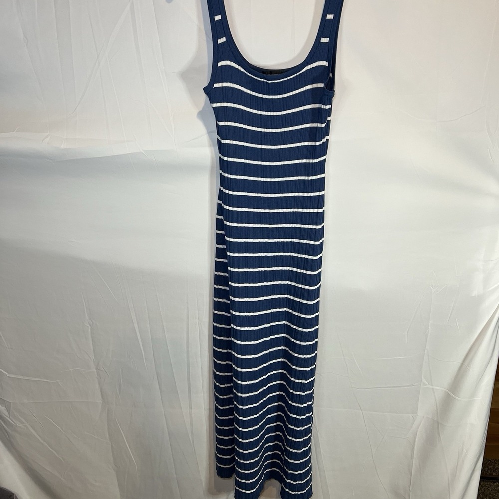 Merokeety Women's Summer Striped Blue And White Knit Bodycon‎ Midi Dress Size M